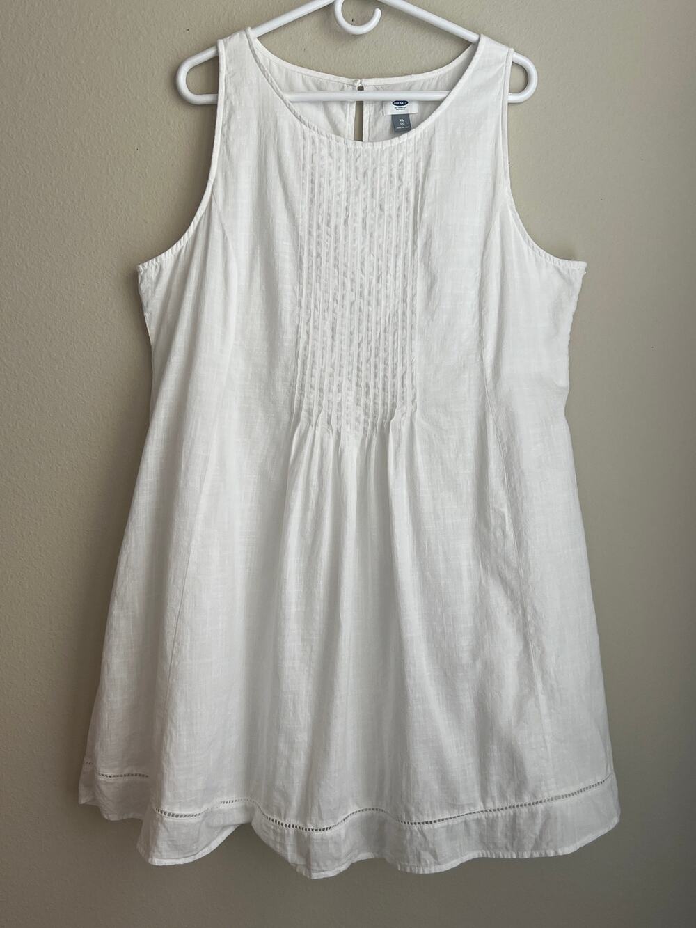 Old Navy White Sleeveless Midi Dress with Pintuck Front